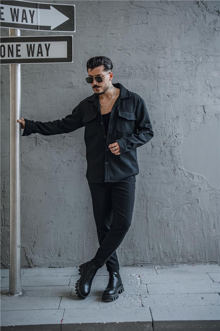 Kaşe Oversize Ceket Siyah