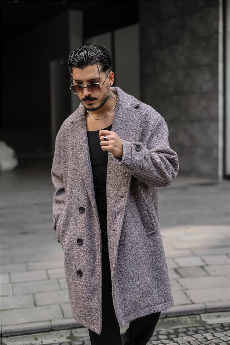 Kaşe Oversize Kaban Açık Kahve
