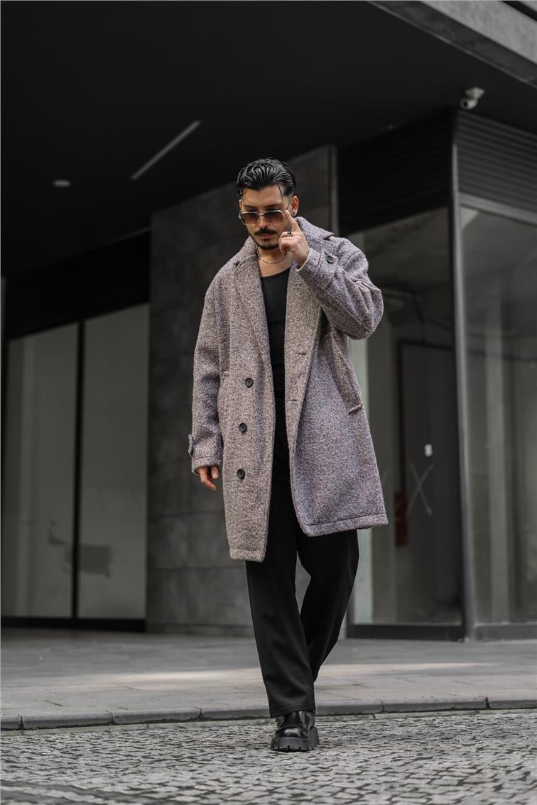Kaşe Oversize Kaban Açık Kahve