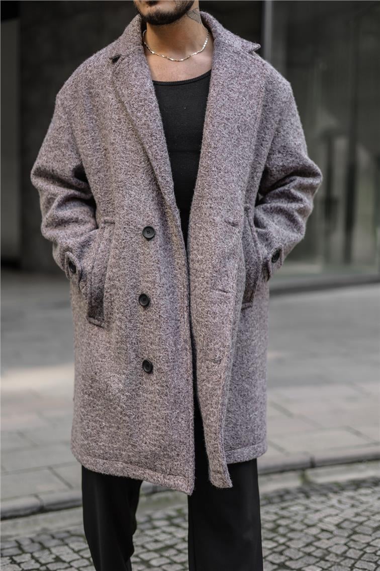 Kaşe Oversize Kaban Açık Kahve