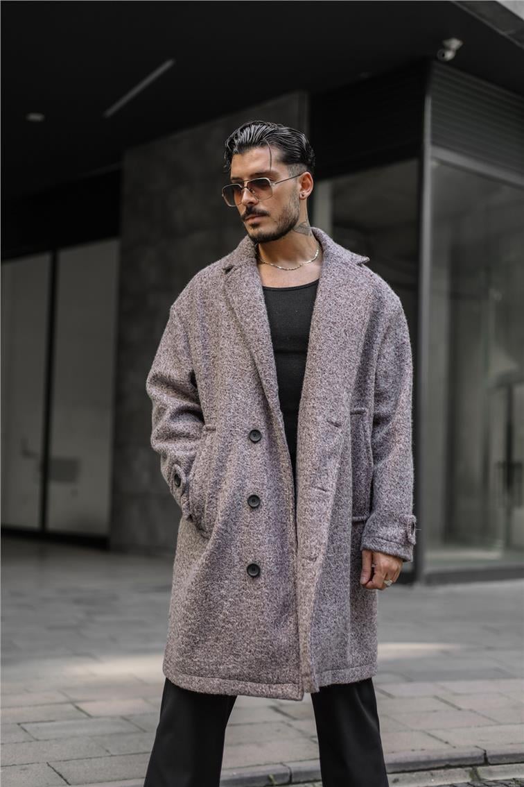 Kaşe Oversize Kaban Açık Kahve