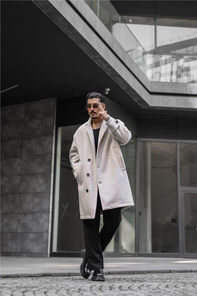 Kaşe Oversize Kaban Krem