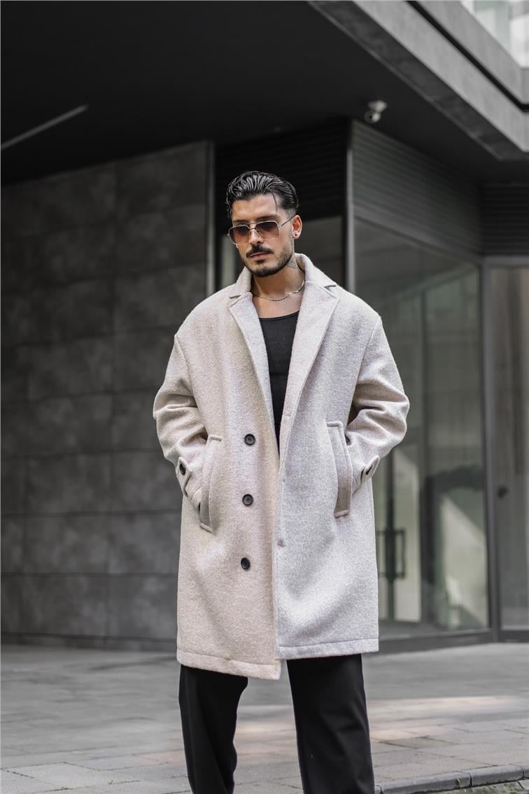 Kaşe Oversize Kaban Krem