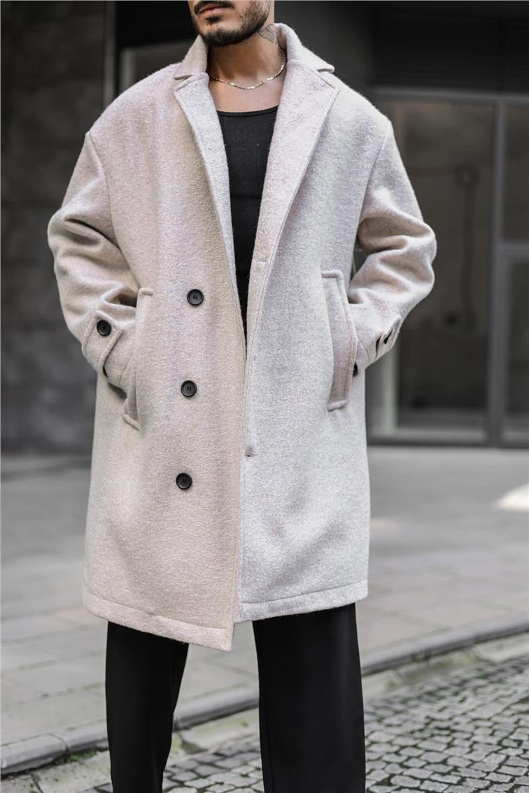 Kaşe Oversize Kaban Krem