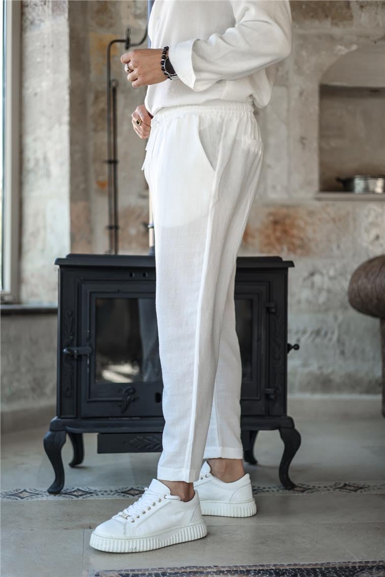 Katen Basic Boyfriend Pantolon Beyaz
