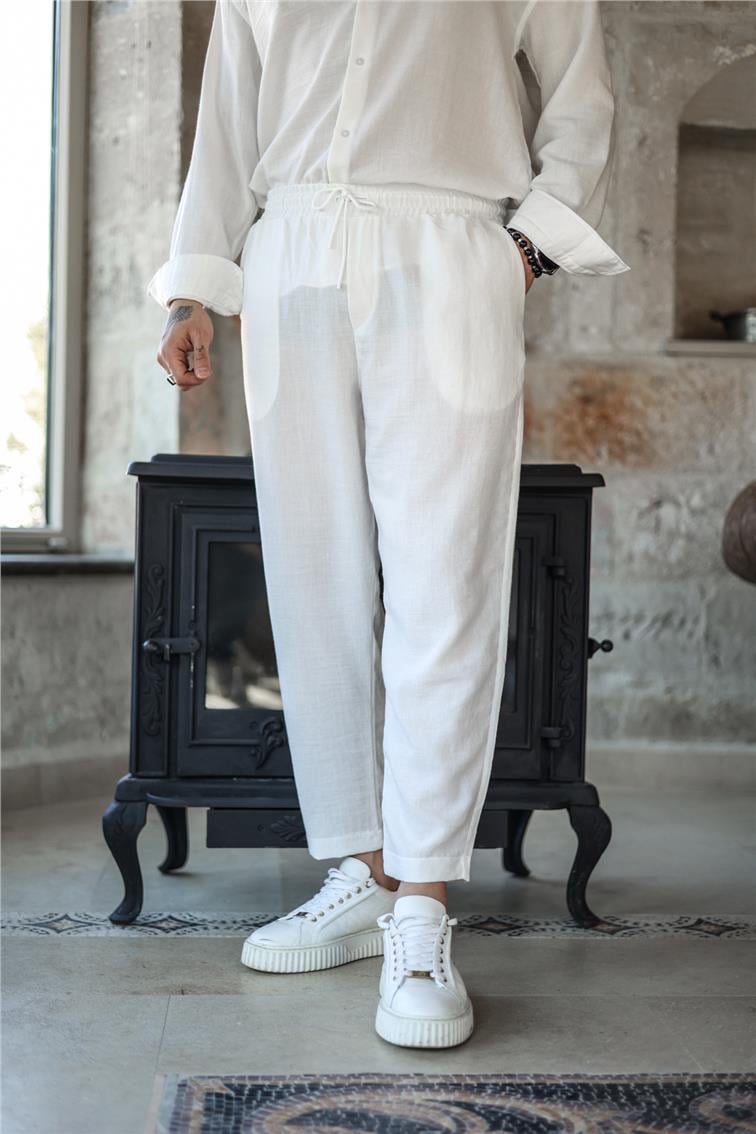 Katen Basic Boyfriend Pantolon Beyaz