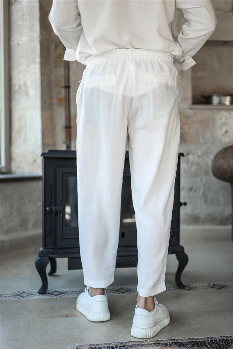 Katen Basic Boyfriend Pantolon Beyaz