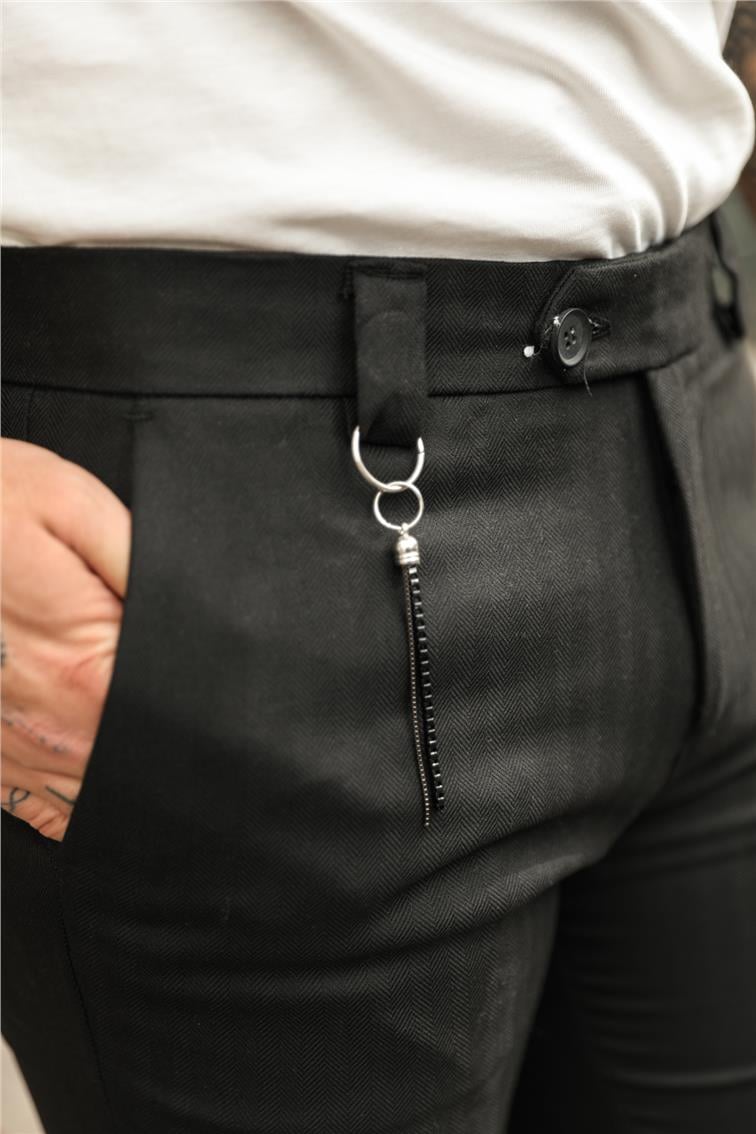 Kendinden İşlemeli Office Boy Kumaş Pantolon Siyah