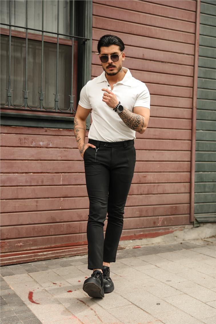 Kendinden İşlemeli Office Boy Kumaş Pantolon Siyah