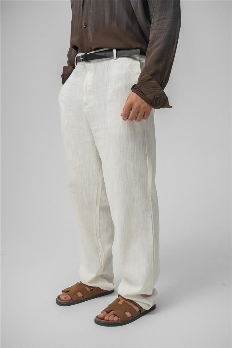 Keten Baggy Pantolon Beyaz