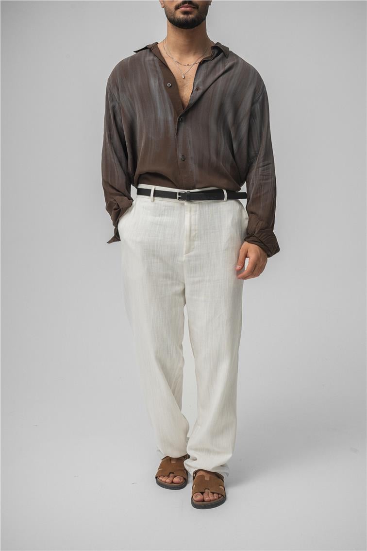 Keten Baggy Pantolon Beyaz