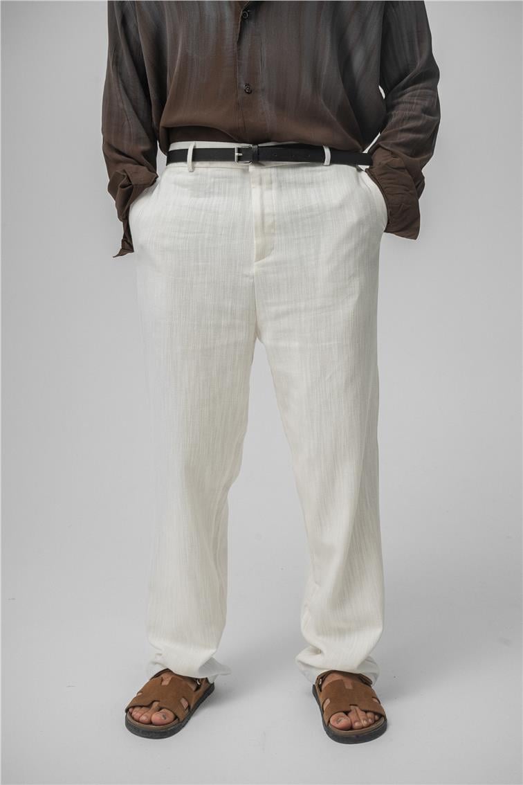 Keten Baggy Pantolon Beyaz
