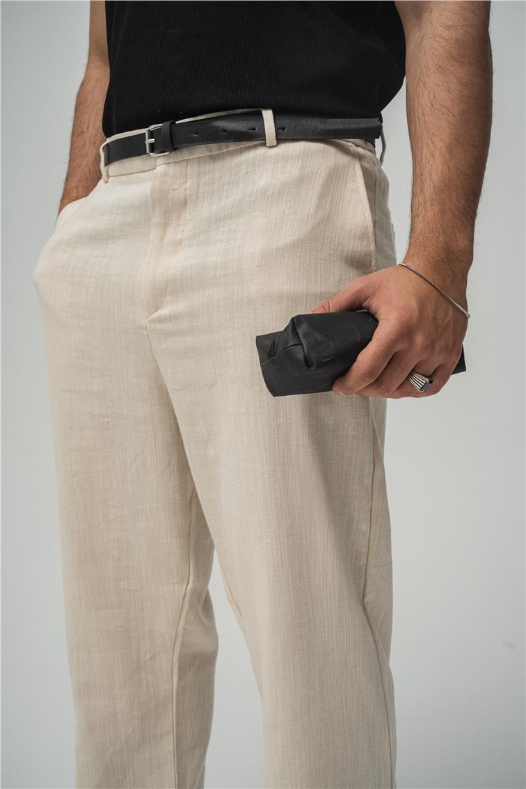 Keten Baggy Pantolon Krem