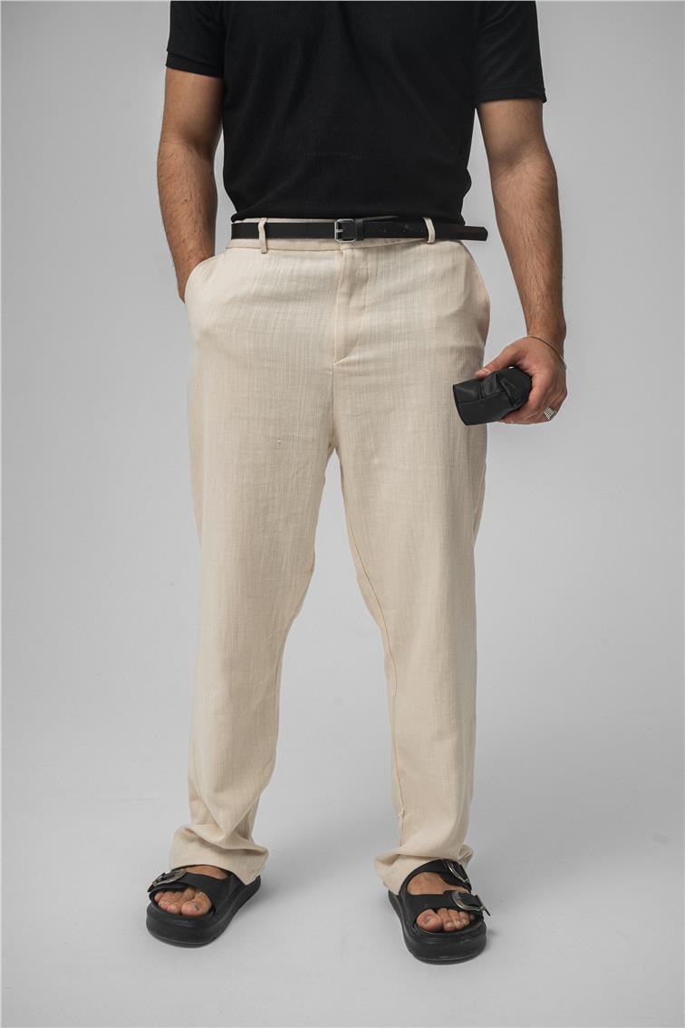 Keten Baggy Pantolon Krem
