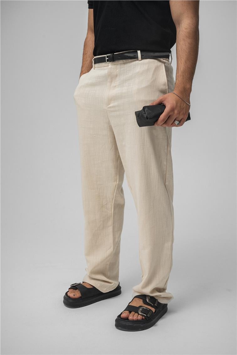 Keten Baggy Pantolon Krem