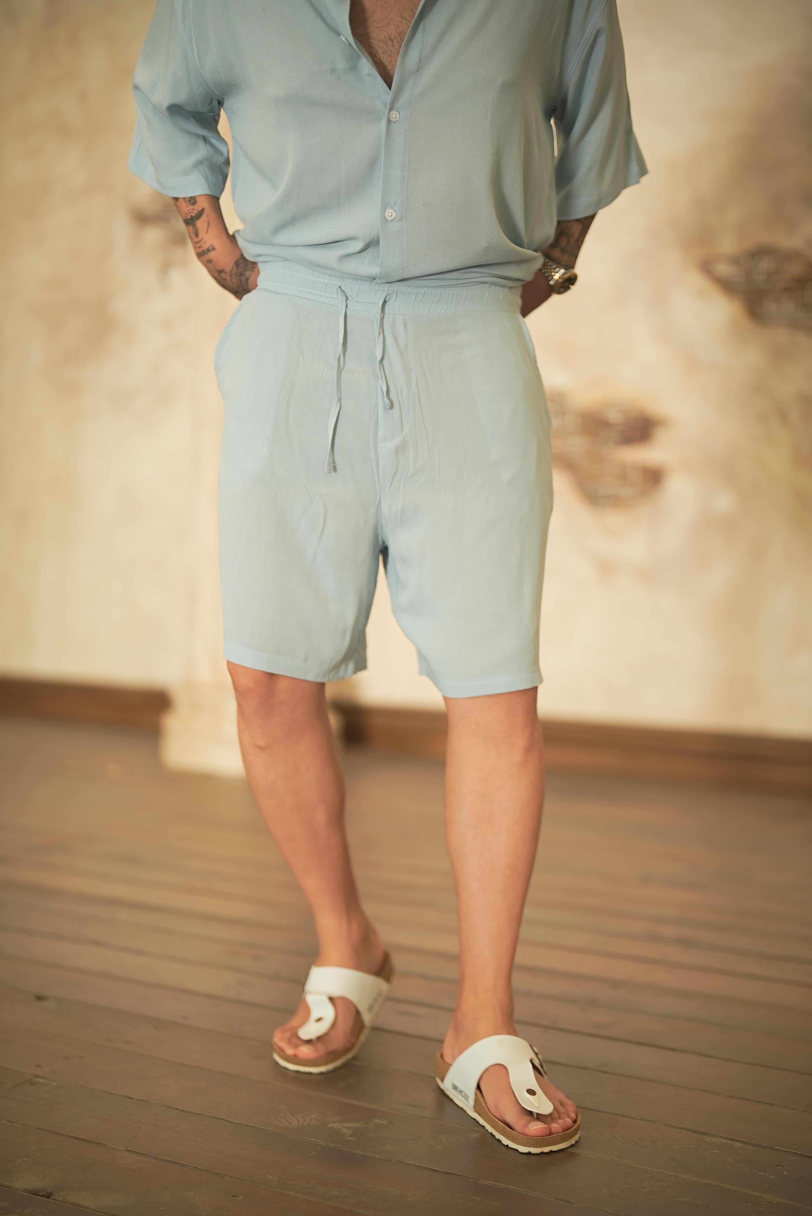 Keten Basic Bol Kalıp Şort Açık Mavi