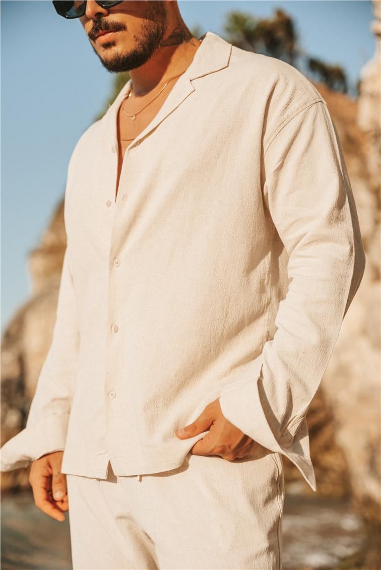 Keten Basic Oversize Gömlek Bej