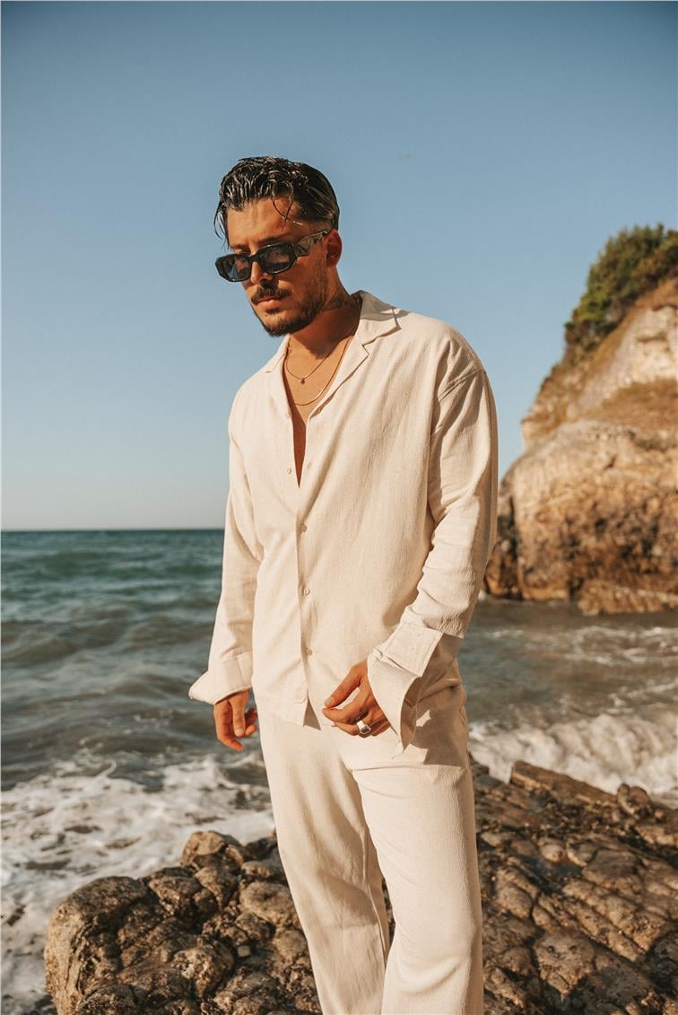 Keten Basic Oversize Gömlek Bej