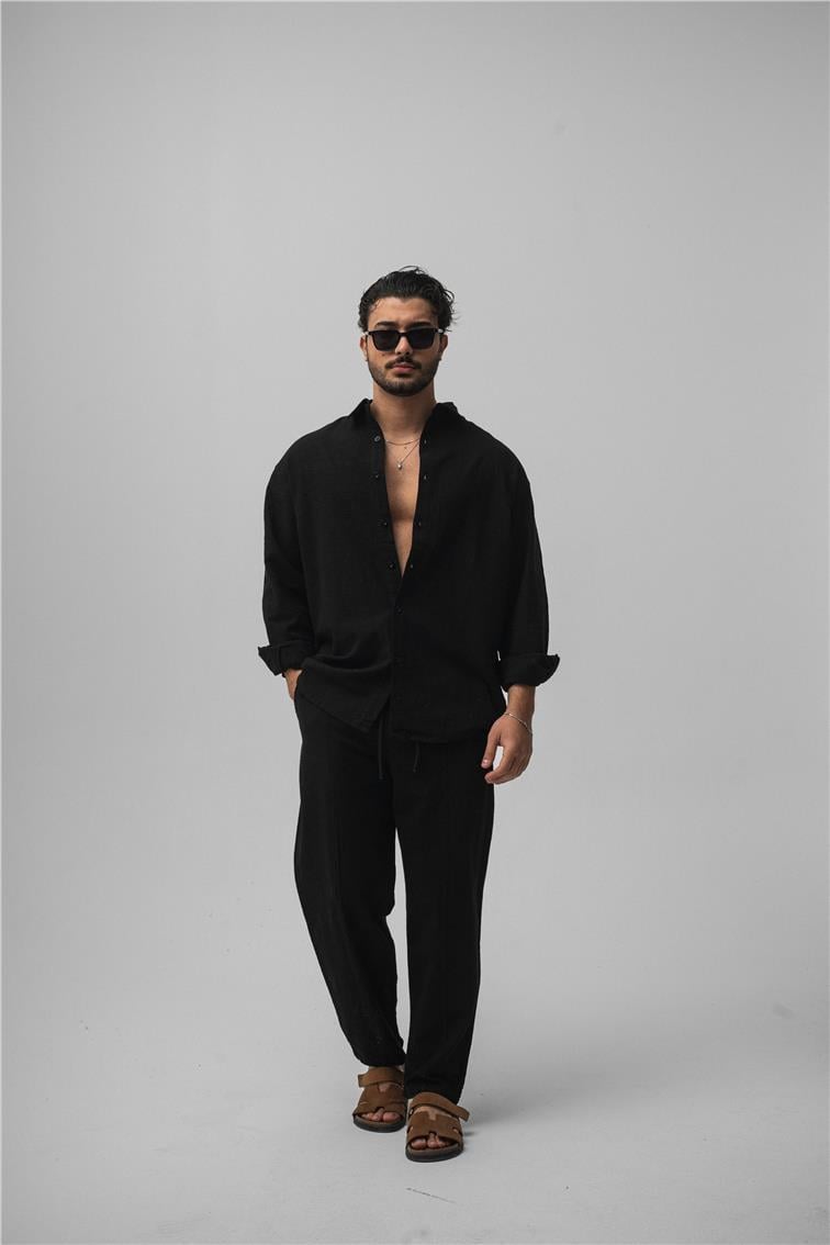 Keten Basic Oversize Gömlek Siyah