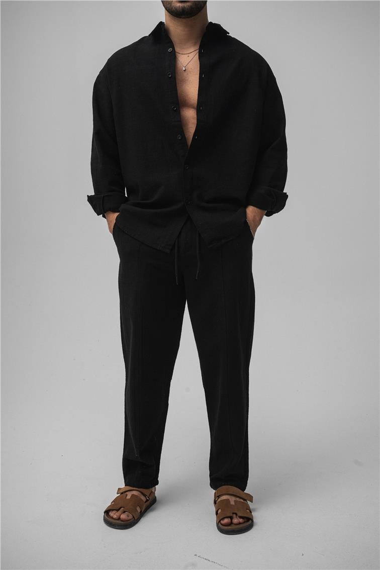 Keten Basic Oversize Gömlek Siyah