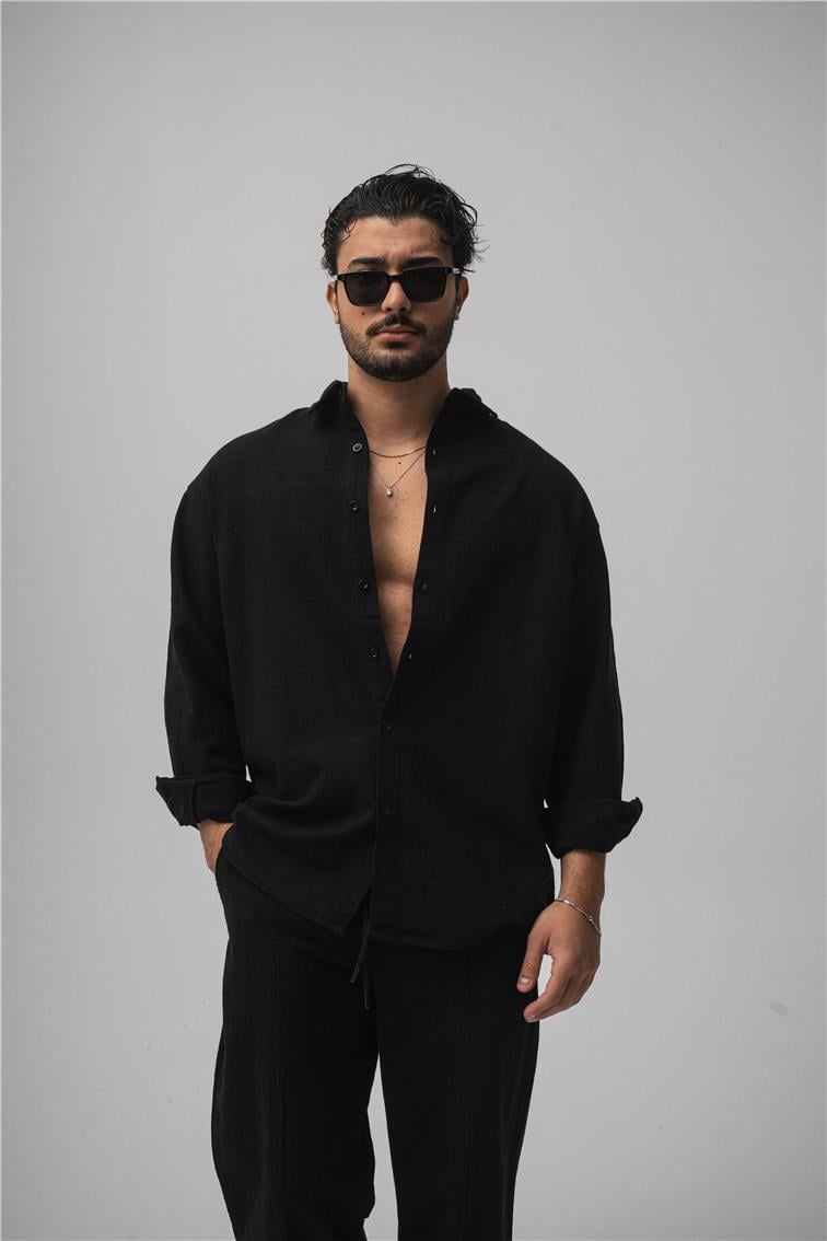 Keten Basic Oversize Gömlek Siyah