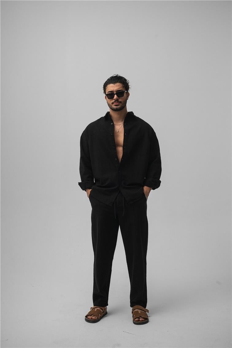 Keten Basic Oversize Gömlek Siyah