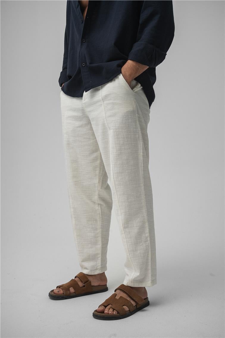 Keten Boyfriend Pant. Beyaz