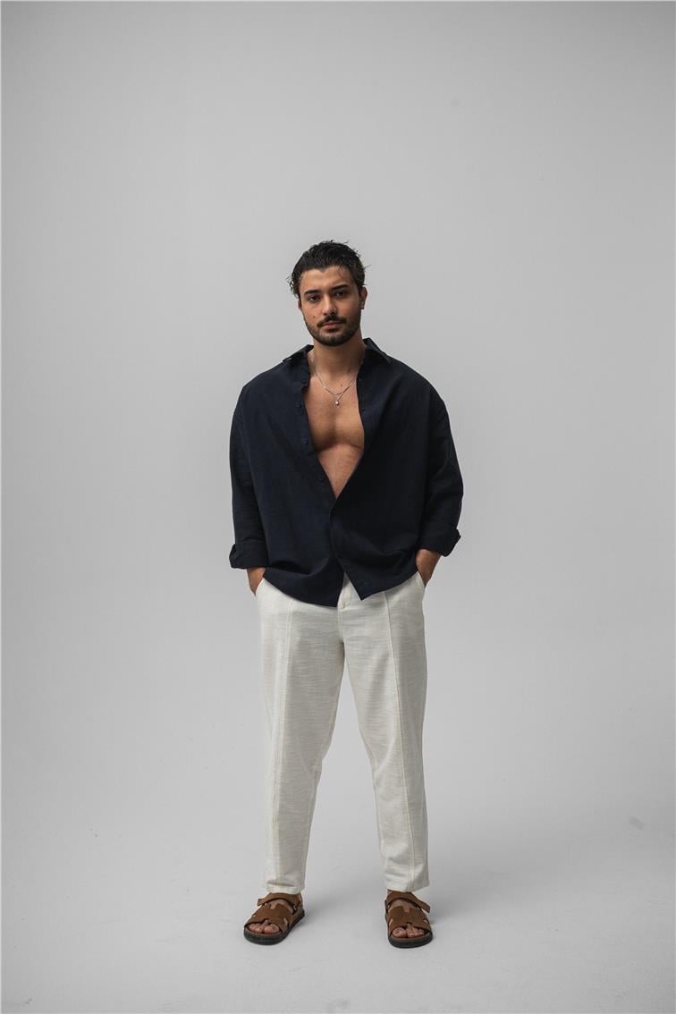 Keten Boyfriend Pant. Beyaz