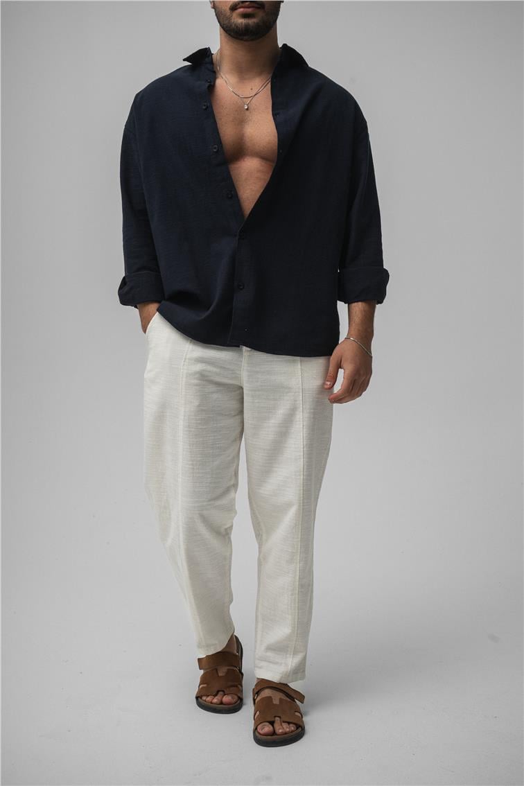 Keten Boyfriend Pant. Beyaz