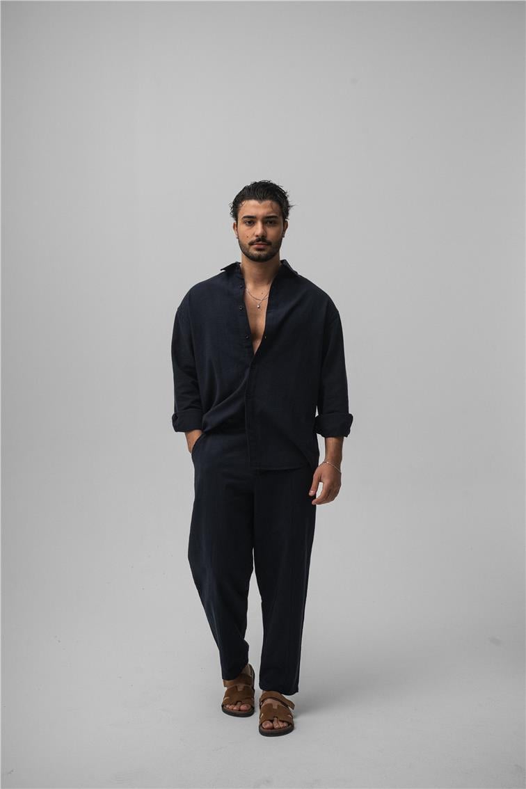 Keten Boyfriend Pant. Lacivert