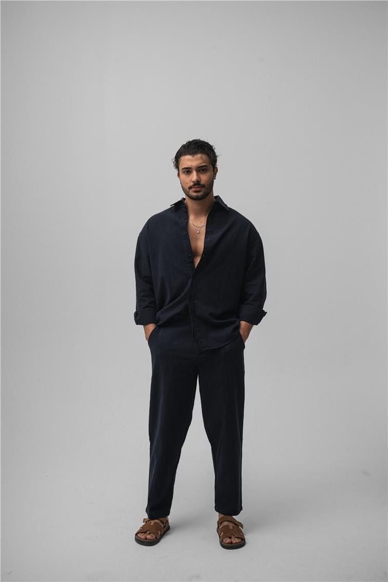 Keten Boyfriend Pant. Lacivert