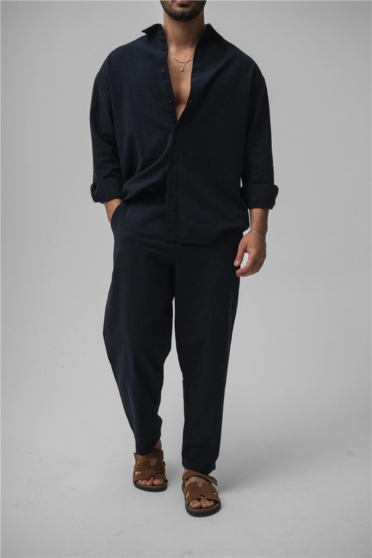 Keten Boyfriend Pant. Lacivert