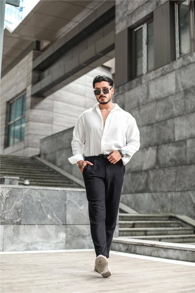 Keten Cepsiz Oversize Gömlek Beyaz