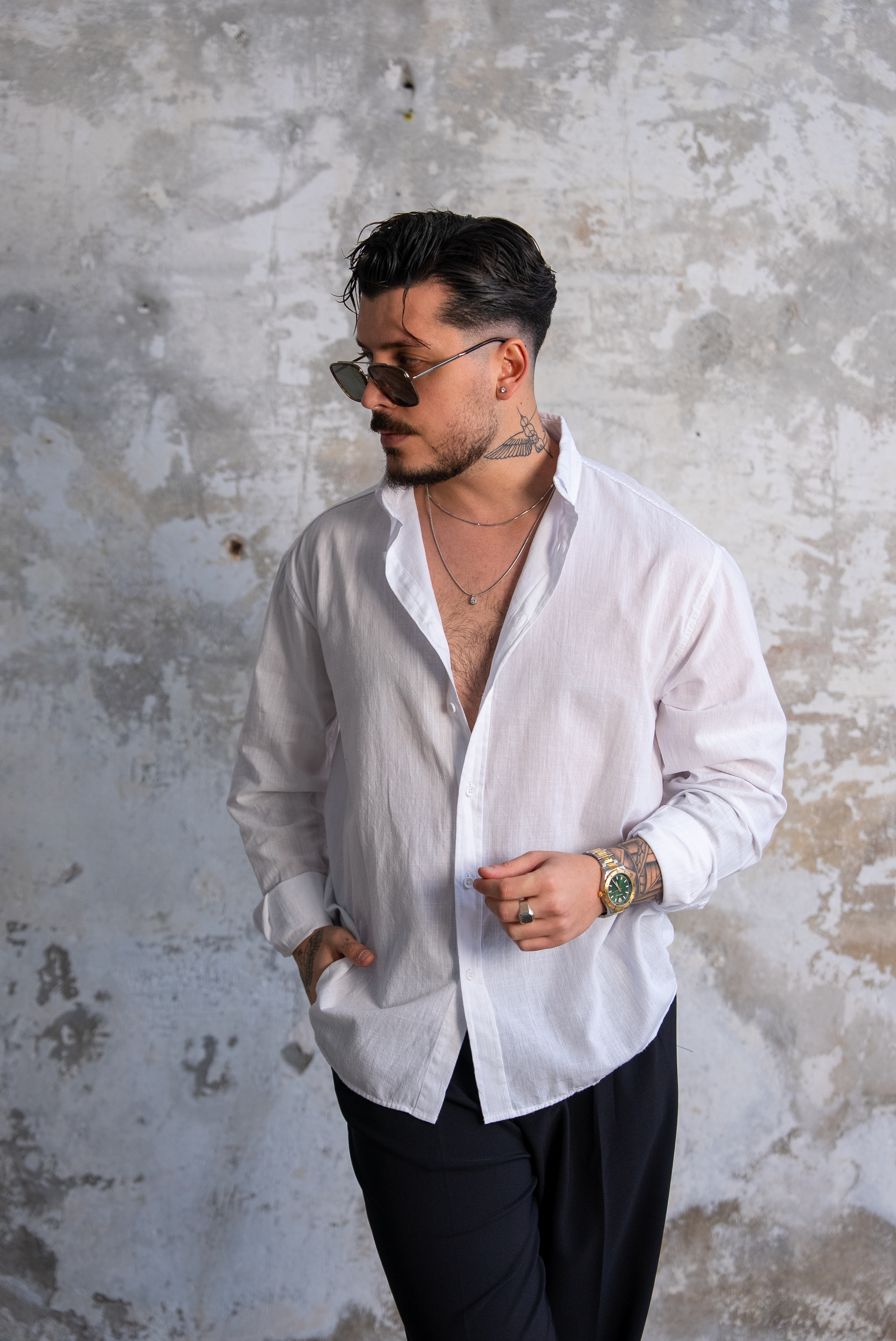 Keten Düğmeli Oversize Gömlek Beyaz