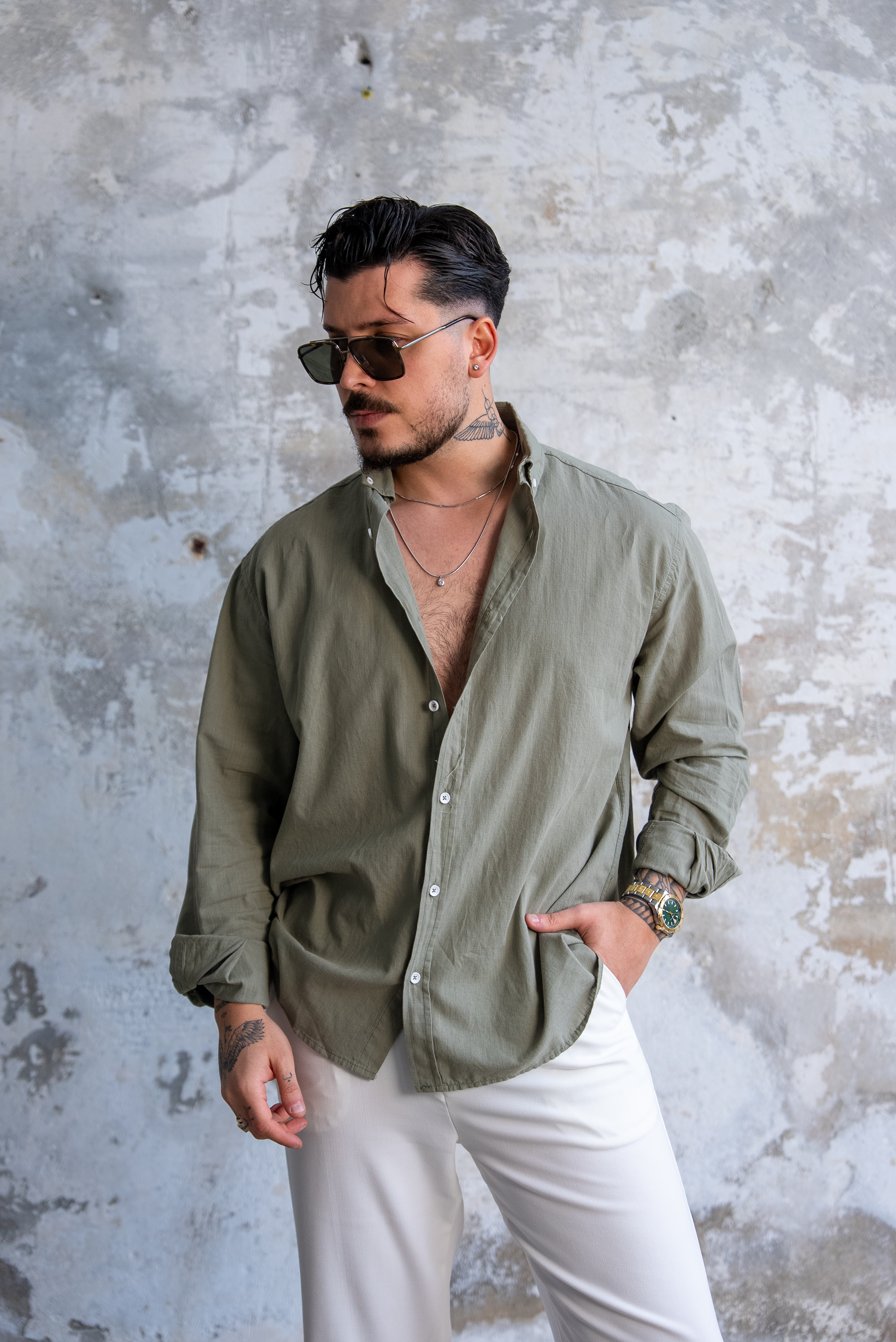 Keten Düğmeli Oversize Gömlek Mint