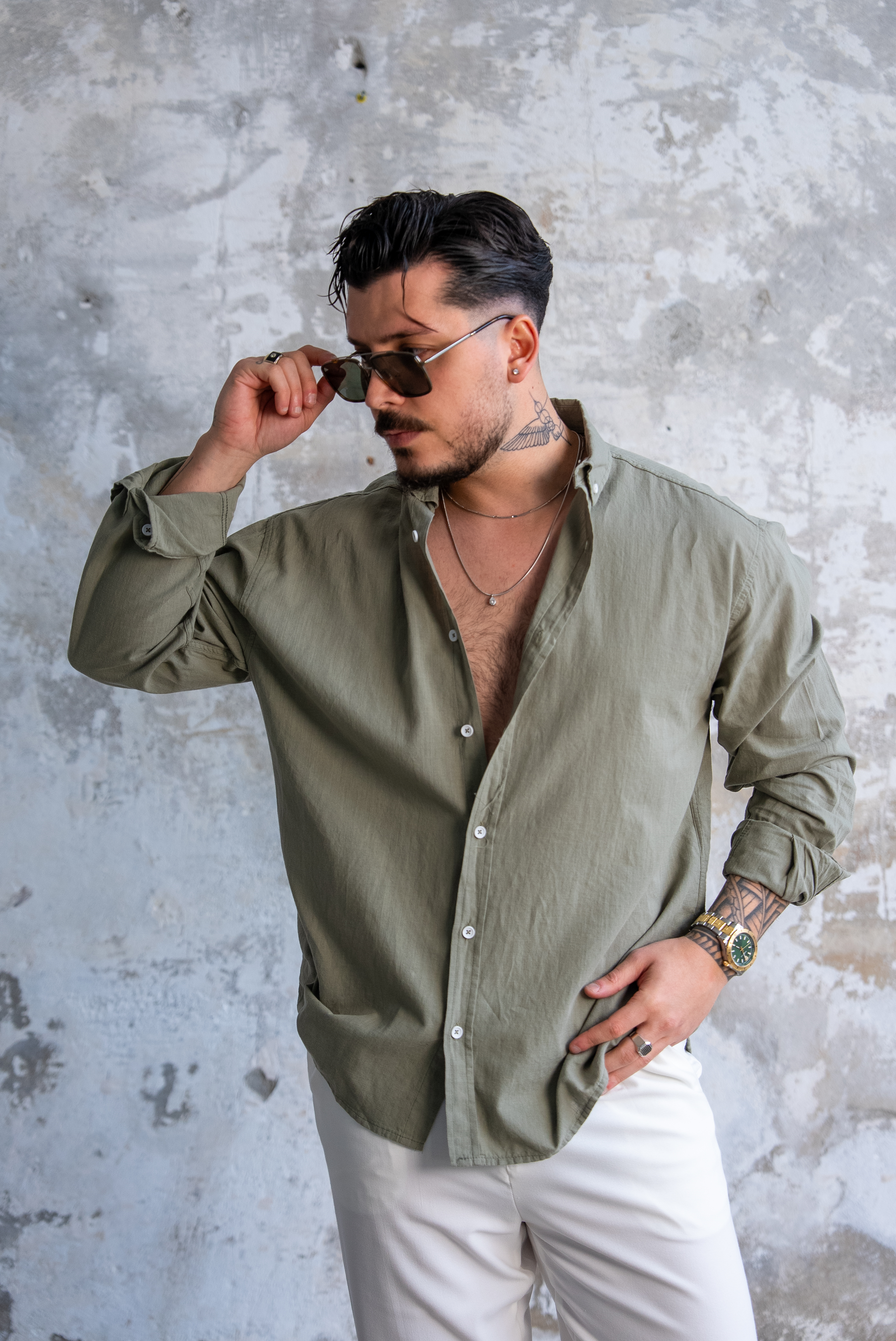 Keten Düğmeli Oversize Gömlek Mint