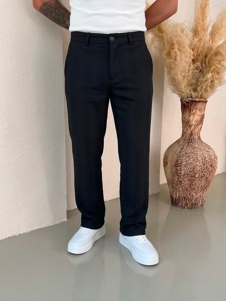 Keten İşlemeli Baggy Pantolon Siyah