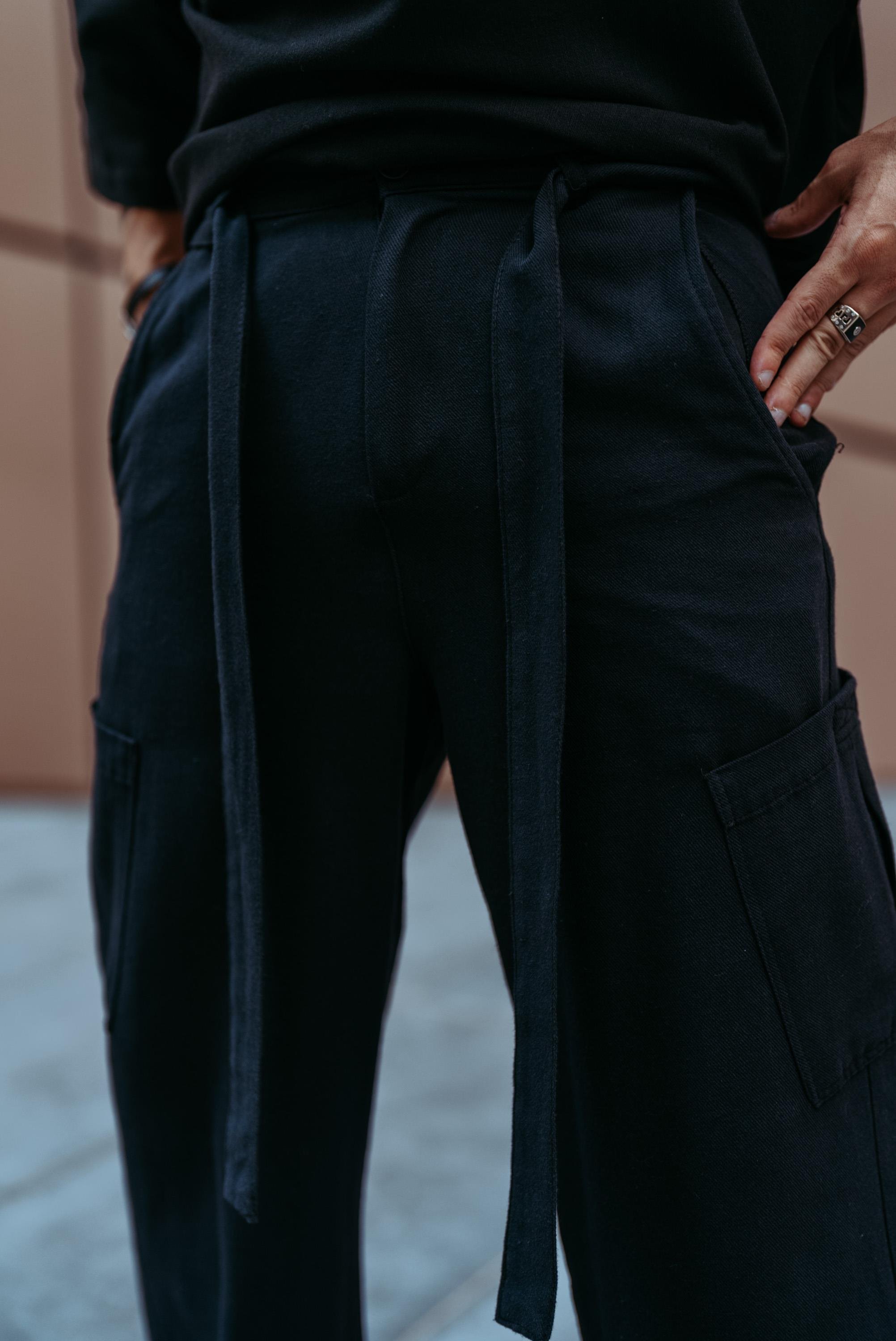 Keten Kuşaklı Baggy Pantolon Siyah