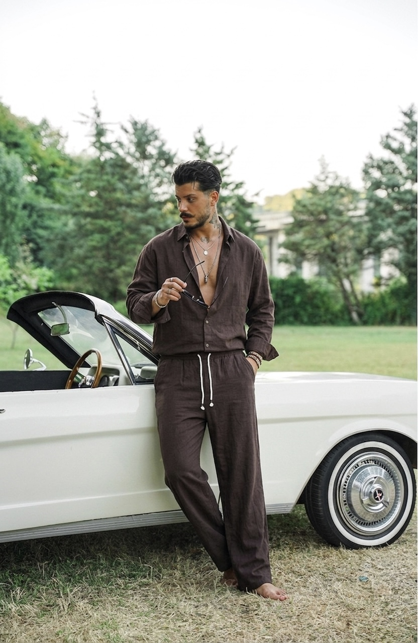 Keten Oversize Takım Kahve