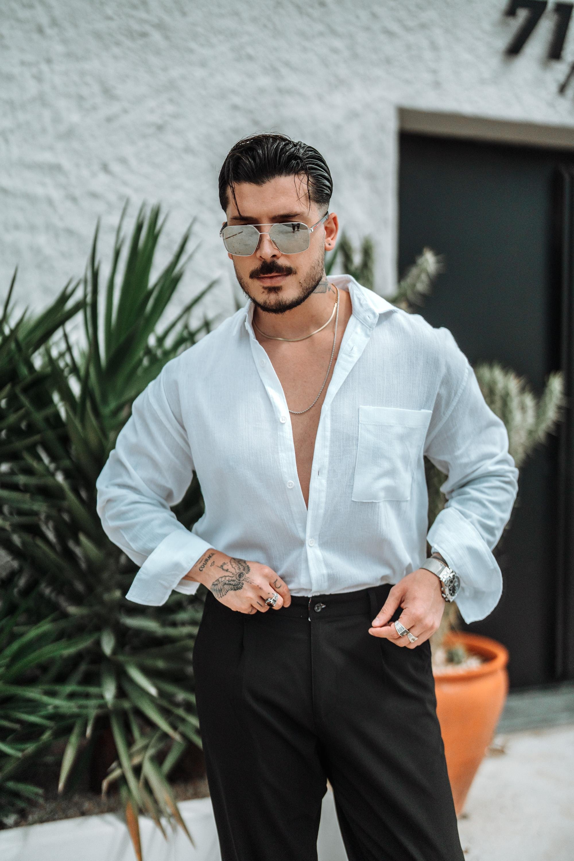 Keten Tek Cepli Oversize  Gömlek Beyaz