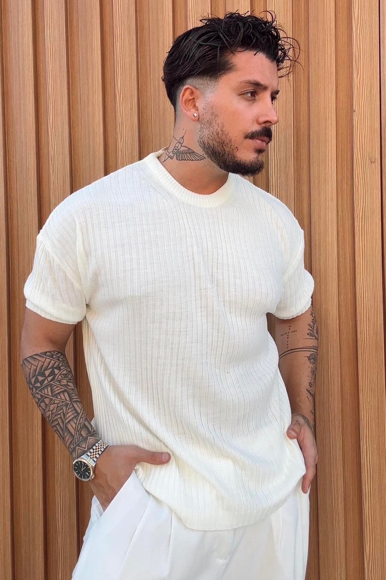 Kısa Kol Loose Fit Bol Kalıp Tshırt Beyaz