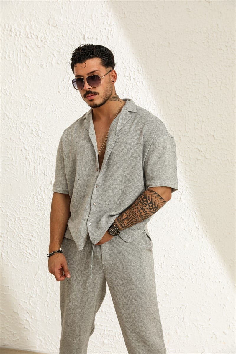 Kısa Kol Örgülü Oversize Gömlek