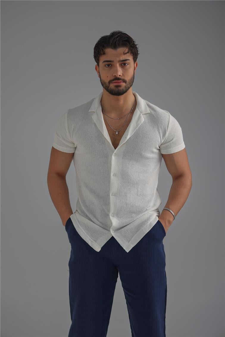 Kısa Kol Slim Fit Gömlek Beyaz
