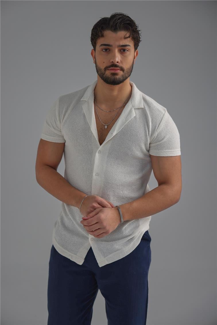 Kısa Kol Slim Fit Gömlek Beyaz