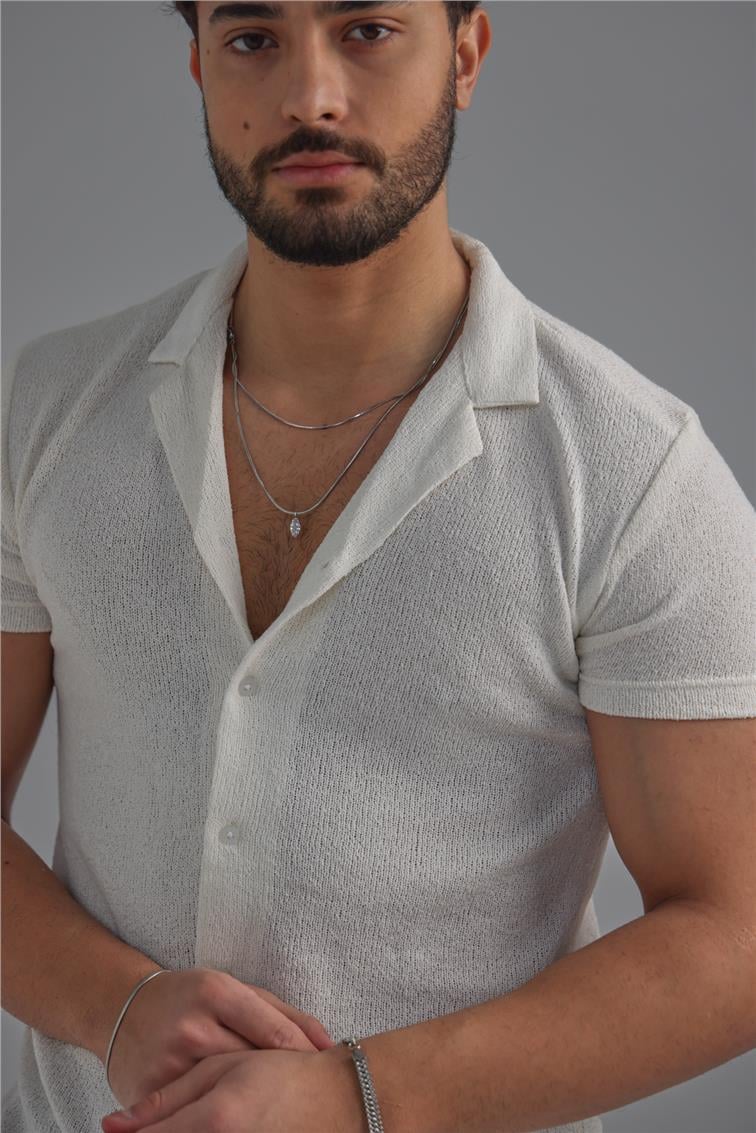 Kısa Kol Slim Fit Gömlek Beyaz