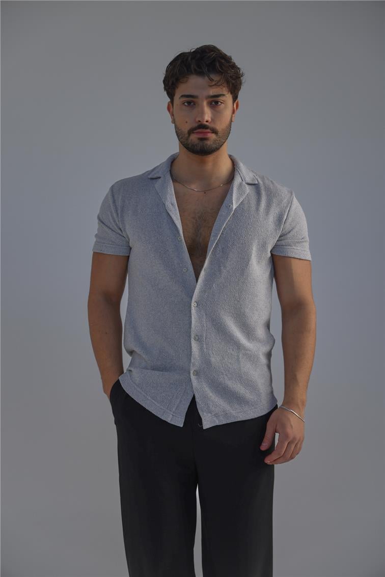 Kısa Kol Slim Fit Gömlek Gri
