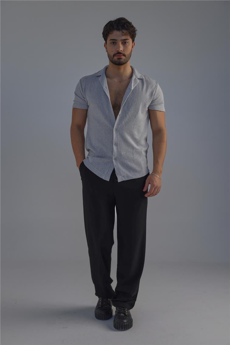Kısa Kol Slim Fit Gömlek Gri