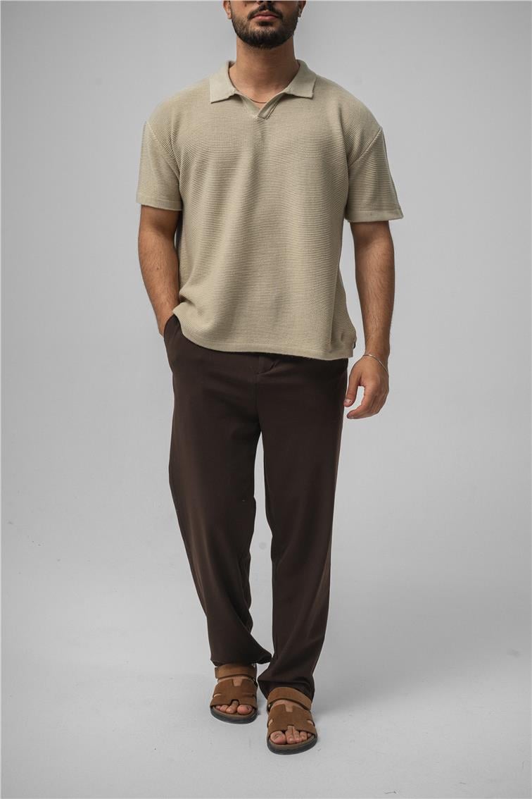 Knit Oversize Polo Yaka Bej