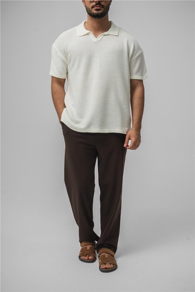 Knit Oversize Polo Yaka Beyaz