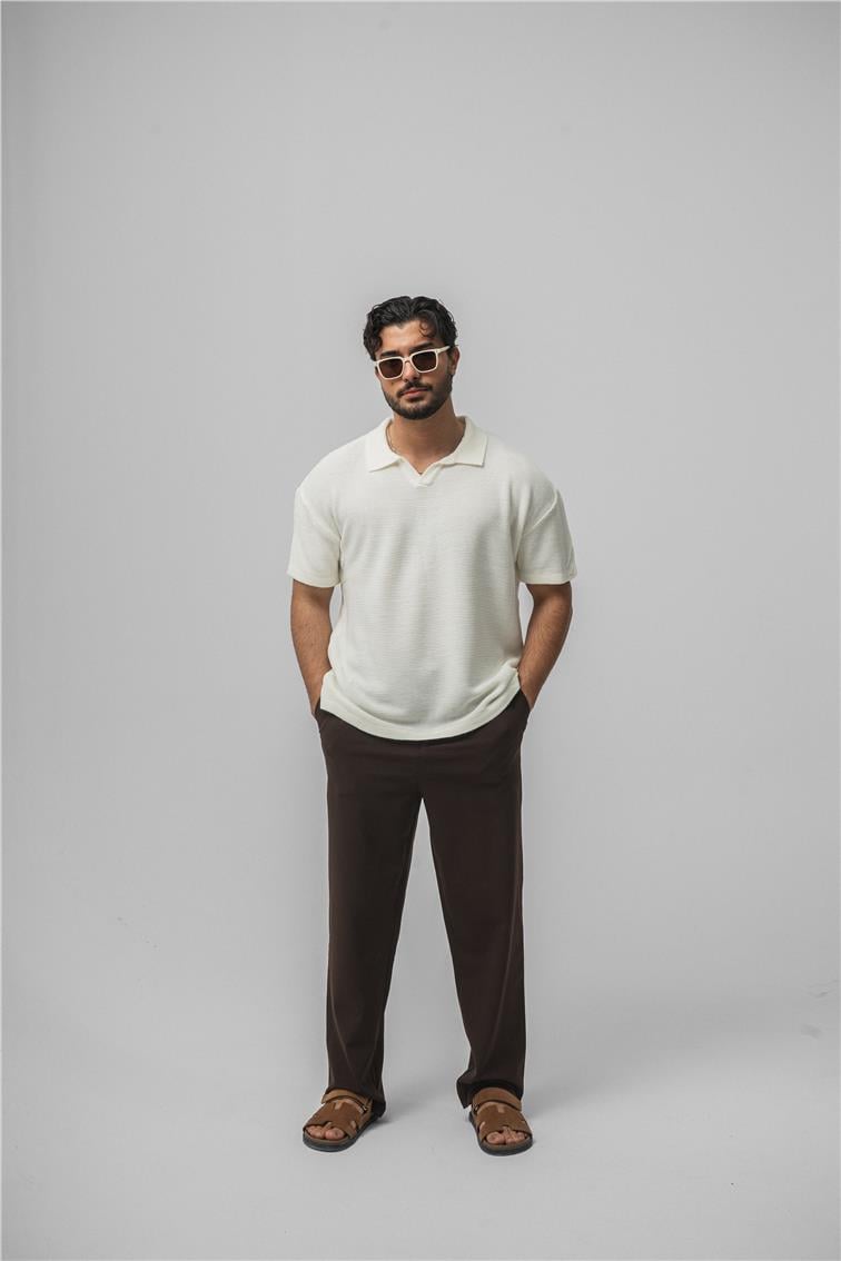 Knit Oversize Polo Yaka Beyaz